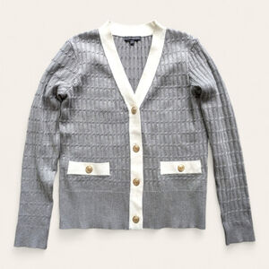 Adrianna Papell Cable Knit Cardigan Gold Button | Old Money Classic Sz S